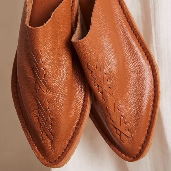 Free People Nova 6 Tan Soft Leather Slip-On Braided Backless Mules Clogs New - Picture 7 of 8